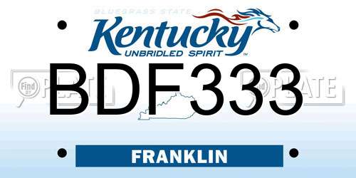 BDF333 Kentucky License Plate