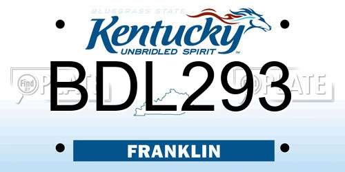 BDL293 Kentucky License Plate