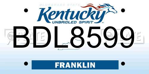 BDL8599 Kentucky License Plate