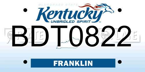 BDT0822 Kentucky License Plate
