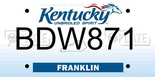 BDW871 Kentucky License Plate