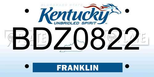 BDZ0822 Kentucky License Plate