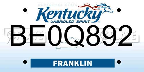 BE0Q892 Kentucky License Plate