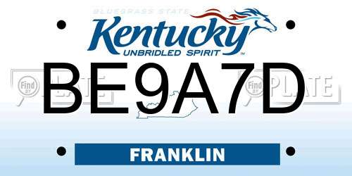 BE9A7D Kentucky License Plate
