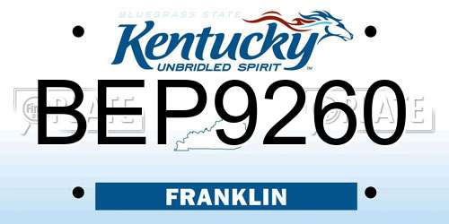 BEP9260 Kentucky License Plate