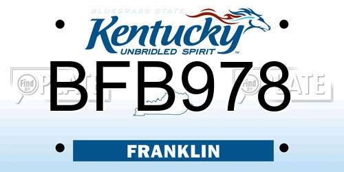 BFB978 Kentucky License Plate