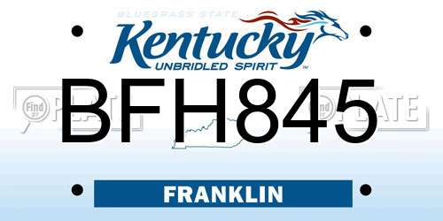 BFH845 Kentucky License Plate