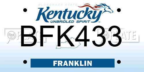 BFK433 Kentucky License Plate