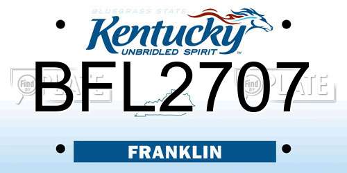 BFL2707 Kentucky License Plate