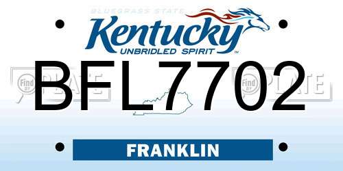 BFL7702 Kentucky License Plate