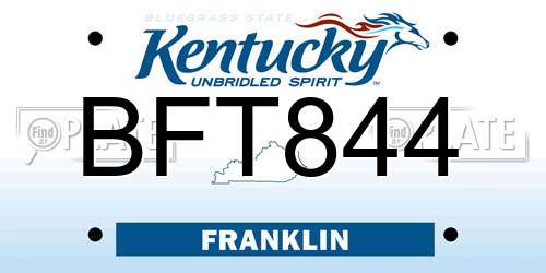 BFT844 Kentucky License Plate