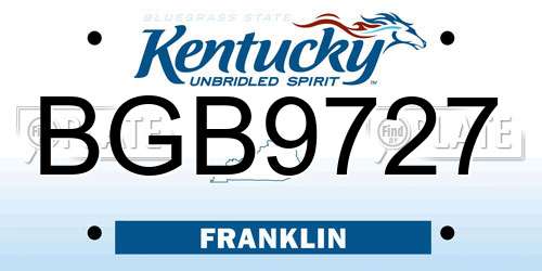 BGB9727 Kentucky License Plate