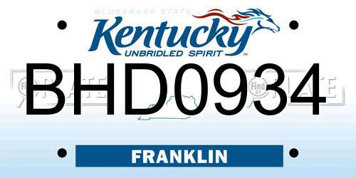 BHD0934 Kentucky License Plate