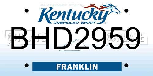 BHD2959 Kentucky License Plate
