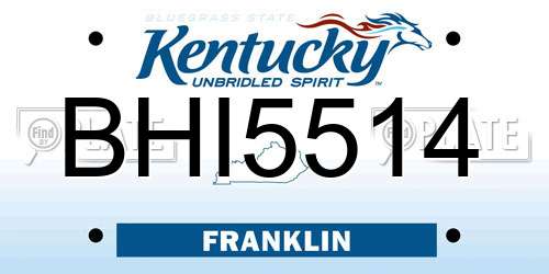 BHI5514 Kentucky License Plate