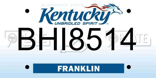 BHI8514 Kentucky License Plate