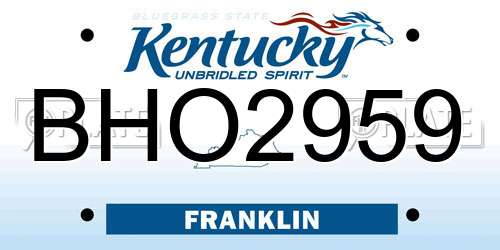 BHO2959 Kentucky License Plate