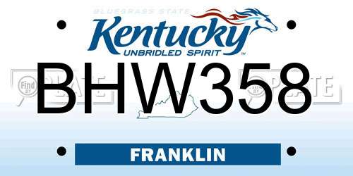BHW358 Kentucky License Plate