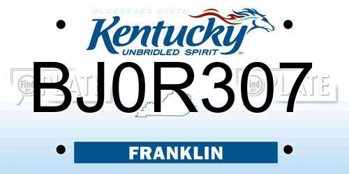 BJ0R307 Kentucky License Plate
