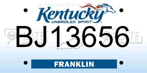 BJ13656 Kentucky License Plate