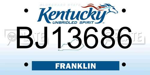 BJ13686 Kentucky License Plate