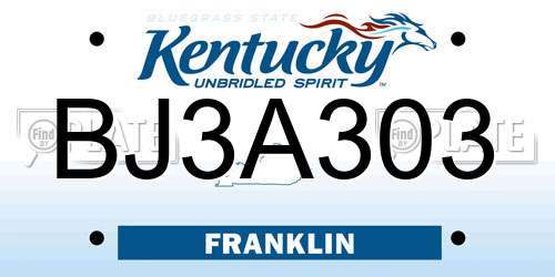 BJ3A303 Kentucky License Plate