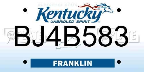 BJ4B583 Kentucky License Plate