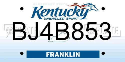 BJ4B853 Kentucky License Plate