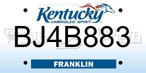 BJ4B883 Kentucky License Plate