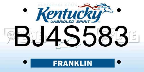 BJ4S583 Kentucky License Plate