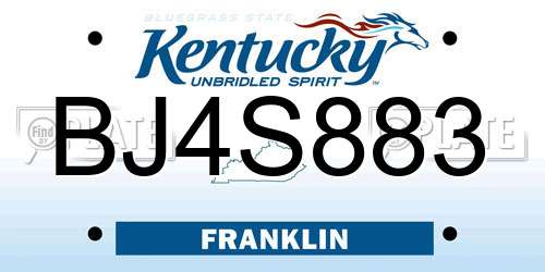 BJ4S883 Kentucky License Plate