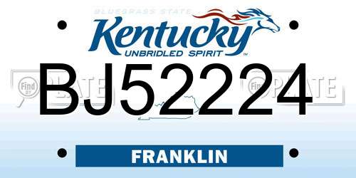 BJ52224 Kentucky License Plate