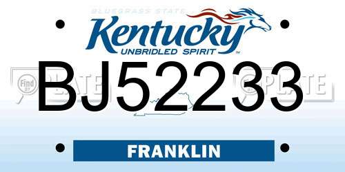 BJ52233 Kentucky License Plate