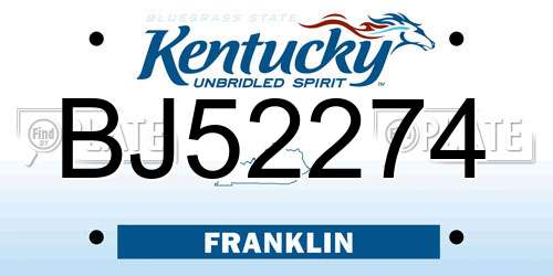 BJ52274 Kentucky License Plate