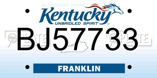 BJ57733 Kentucky License Plate