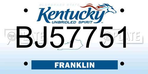 BJ57751 Kentucky License Plate
