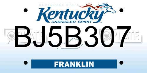BJ5B307 Kentucky License Plate