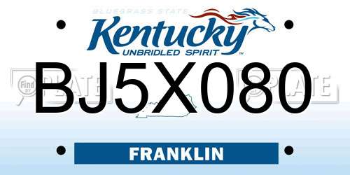 BJ5X080 Kentucky License Plate