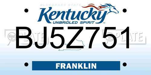 BJ5Z751 Kentucky License Plate