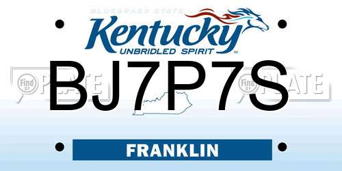 BJ7P7S Kentucky License Plate