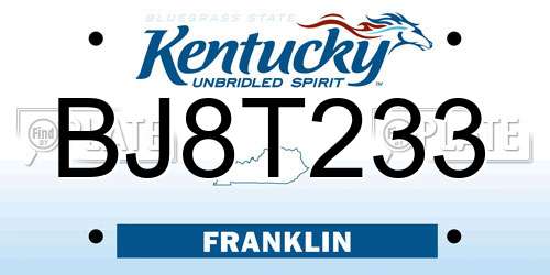 BJ8T233 Kentucky License Plate