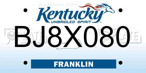 BJ8X080 Kentucky License Plate