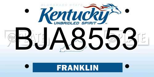 BJA8553 Kentucky License Plate