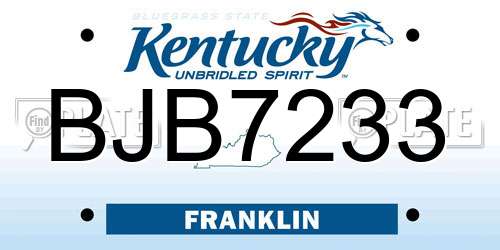 BJB7233 Kentucky License Plate
