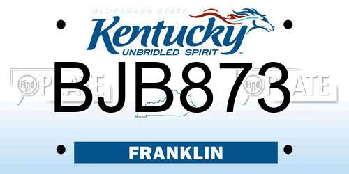 BJB873 Kentucky License Plate