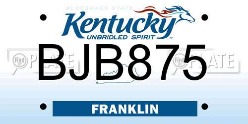 BJB875 Kentucky License Plate
