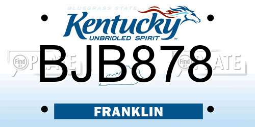 BJB878 Kentucky License Plate