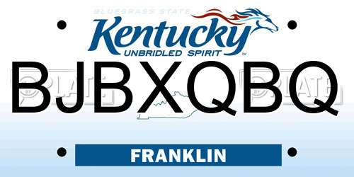 BJBXQBQ Kentucky License Plate
