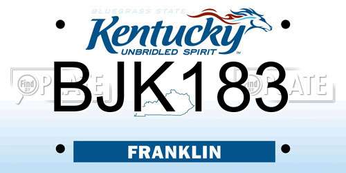 BJK183 Kentucky License Plate