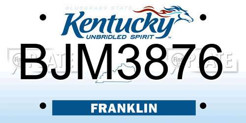 BJM3876 Kentucky License Plate